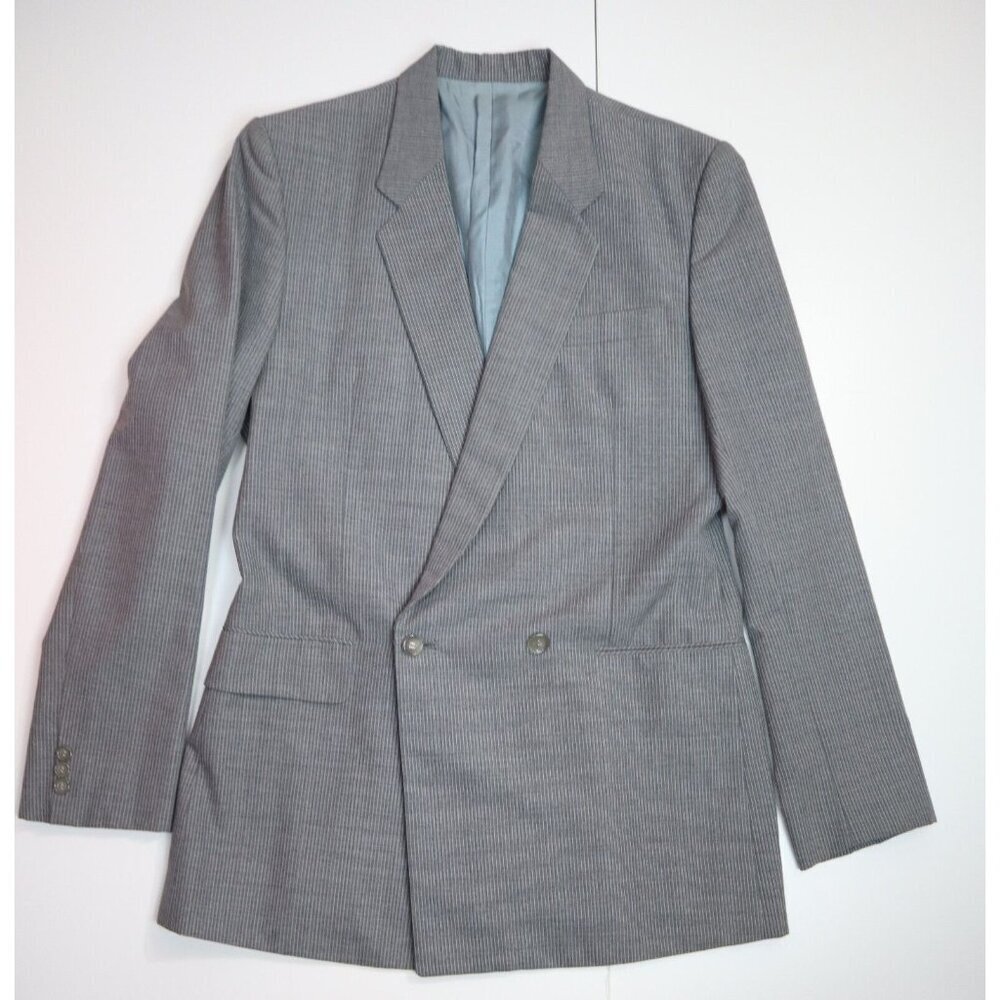 VINTAGE MEN'S GRAY PINSTRIPE DOUBLE-BREASTED BLAZER JACKET - SIZE 40R